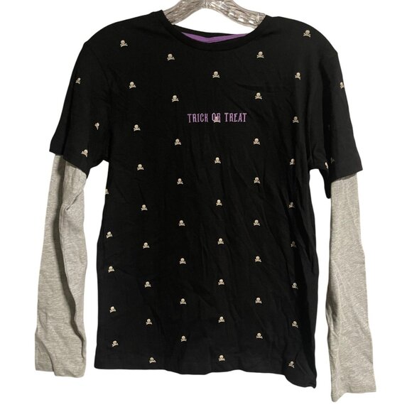 Denim & Flower Boys Halloween Long Sleeve Layered Shirt Skull Print Size 11/12 - Picture 1 of 7